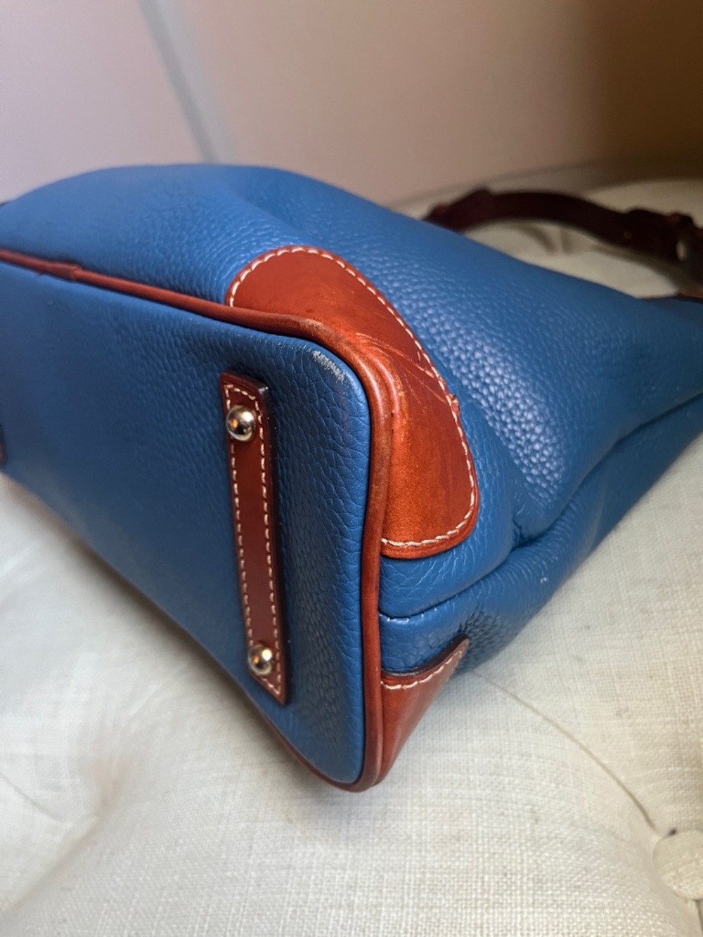 Dooney & Bourke Blue Leather Hobo with Brown Trim - Picture 8 of 17